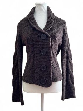 Marina Luna Dark Brown Shawl Collar Button-Front Cardigan